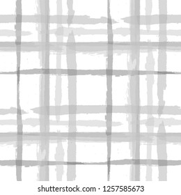 Plaid. Seamless Grunge Texture with Hand Painted Crossing Stripes for Wrapping Paper, Linen, Sportswear. Rustic Check Texture. Vector Seamless Kilt Texture. Scottish Ornament