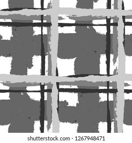 Plaid. Seamless Grunge Texture with Hand Painted Crossing Brush Strokes for Print, Upholstery, Cloth. Rustic Check Texture. Vector Seamless Plaid Texture.