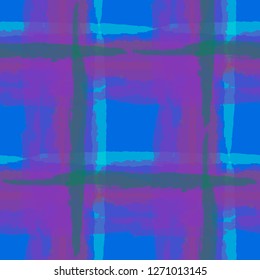 Plaid. Seamless Grunge Texture with Hand Painted Crossing Stripes for Print, Linen, Cloth. Rustic Check Texture. Vector Seamless Plaid. Scottish Ornament