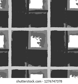 Plaid. Seamless Grunge Texture with Hand Painted Crossing Brush Strokes for Print, Upholstery, Cloth. Rustic Check Texture. Vector Seamless Kilt Texture.