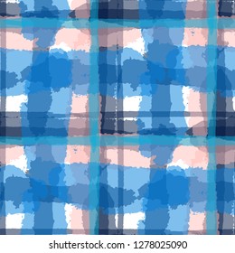 Plaid. Seamless Grunge Texture with Hand Painted Crossing Brush Strokes for Print, Upholstery, Textile. Rustic Check Texture. Vector Seamless Tartan.
