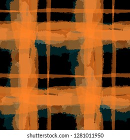Plaid. Seamless Grunge Texture with Hand Painted Crossing Stripes for Print, Upholstery, Cloth. Rustic Check Texture. Vector Seamless Plaid. Scottish Ornament
