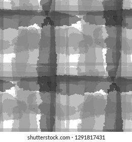 Plaid. Seamless Grunge Texture with Hand Painted Crossing Brush Strokes for Swimwear, Upholstery, Textile. Rustic Check Texture. Vector Seamless Kilt Texture. Scottish Ornament