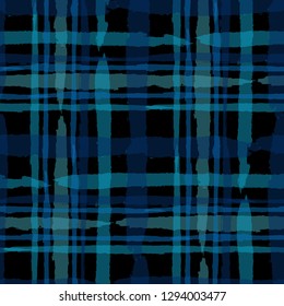 Plaid. Seamless Grunge Texture with Hand Painted Crossing Lines for Print, Upholstery, Textile. Rustic Check Texture. Vector Seamless Tartan.