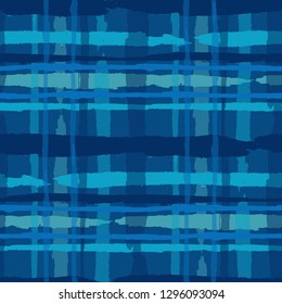 Plaid. Seamless Grunge Texture with Hand Painted Crossing Brush Strokes for Wallpaper, Linen, Sportswear. Rustic Check Texture. Vector Seamless Tartan.