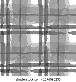 Plaid. Seamless Grunge Texture with Hand Painted Crossing Stripes for Print, Upholstery, Cloth. Rustic Check Texture. Vector Seamless Plaid. Scottish Ornament
