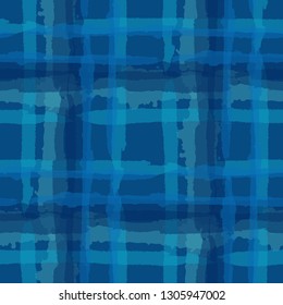 Plaid. Seamless Grunge Texture with Hand Painted Crossing Brush Strokes for Wrapping Paper, Linen, Sportswear. Rustic Check Texture. Vector Seamless Plaid Texture.