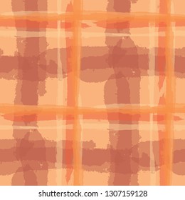Plaid. Seamless Grunge Texture with Hand Painted Crossing Brush Strokes for Wallpaper, Linen, Sportswear. Rustic Check Texture. Vector Seamless Kilt Texture. Scottish Ornament