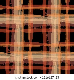Plaid. Seamless Grunge Texture with Hand Painted Crossing Stripes for Wrapping Paper, Linen, Sportswear. Rustic Check Texture. Vector Seamless Plaid. Scottish Ornament
