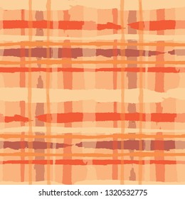 Plaid. Seamless Grunge Texture with Hand Painted Crossing Lines for Swimwear, Fabric, Textile. Rustic Check Texture. Vector Seamless Tartan. Scottish Ornament