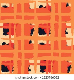 Plaid. Seamless Grunge Texture with Hand Painted Crossing Stripes for Wallpaper, Linen, Cloth. Rustic Check Texture. Vector Seamless Plaid. Scottish Ornament
