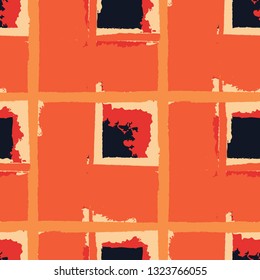 Plaid. Seamless Grunge Texture with Hand Painted Crossing Stripes for Print, Upholstery, Textile. Rustic Check Texture. Vector Seamless Kilt Texture. Scottish Ornament