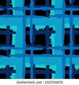 Plaid. Seamless Grunge Texture with Hand Painted Crossing Lines for Wallpaper, Linen, Cloth. Rustic Check Texture. Vector Seamless Kilt Texture. Scottish Ornament
