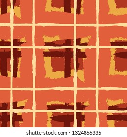 Plaid. Seamless Grunge Texture with Hand Painted Crossing Lines for Print, Linen, Cloth. Rustic Check Texture. Vector Seamless Kilt Texture.