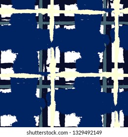 Plaid. Seamless Grunge Texture with Hand Painted Crossing Brush Strokes for Print, Upholstery, Textile. Rustic Check Texture. Vector Seamless Plaid Texture.