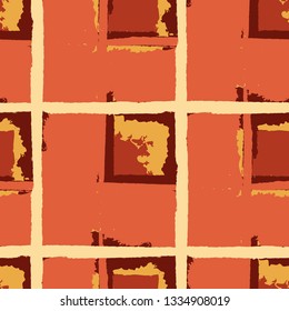 Plaid. Seamless Grunge Texture with Hand Painted Crossing Stripes for Print, Upholstery, Cloth. Rustic Check Texture. Vector Seamless Kilt Texture. Scottish Ornament