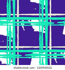 Plaid. Seamless Grunge Texture with Hand Painted Crossing Lines for Wallpaper, Linen, Cloth. Rustic Check Texture. Vector Seamless Tartan. Scottish Ornament