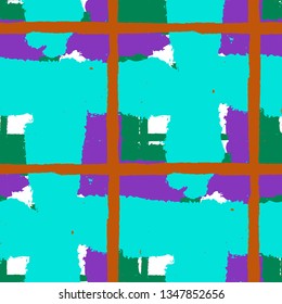 Plaid. Seamless Grunge Texture with Hand Painted Crossing Lines for Wallpaper, Linen, Cloth. Rustic Check Texture. Vector Seamless Plaid. Scottish Ornament