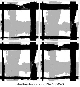 Plaid. Seamless Grunge Texture with Hand Painted Crossing Lines for Wallpaper, Linen, Cloth. Rustic Check Texture. Vector Seamless Plaid. Scottish Ornament