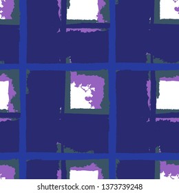 Plaid. Seamless Grunge Texture with Hand Painted Crossing Brush Strokes for Print, Upholstery, Textile. Rustic Check Texture. Vector Seamless Plaid. Scottish Ornament