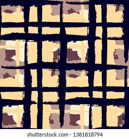 Plaid. Seamless Grunge Texture with Hand Painted Crossing Lines for Wrapping Paper, Linen, Sportswear. Rustic Check Texture. Vector Seamless Tartan.