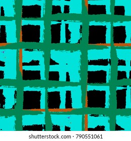 Plaid. Seamless Grunge Texture with Hand Painted Crossing Brush Strokes for Print, Upholstery, Textile. Rustic Check Texture. Vector Seamless Plaid Texture.