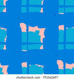 Plaid. Seamless Grunge Texture with Hand Painted Crossing Brush Strokes for Wallpaper, Linen, Cloth. Rustic Check Texture. Vector Seamless Tartan. Scottish 
Ornament