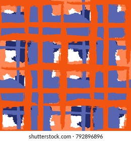 Plaid. Seamless Grunge Texture with Hand Painted Crossing Brush Strokes for Wallpaper, Linen, Cloth. Rustic Check Texture. Vector Seamless Kilt Texture.