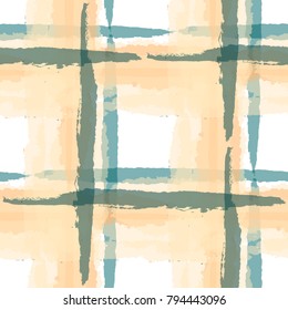 Plaid. Seamless Grunge Texture with Hand Painted Crossing Brush Strokes for Print, Linen, Cloth. Rustic Check Texture. Vector Seamless Plaid. Scottish 
Ornament