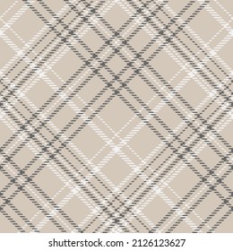 Patrón sin fisuras.  Beige, marrón, blanco, de fondo gris a cuadros. Moda abstracta en jaula texturizada. Impresión en tela, camisa, textil, cortina y mantel. Gráfico vectorial.