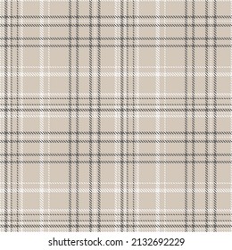 Plaid seamless pattern.  Beige, brown, white, gray background checkered. Cage abstract fashion textured. Printing on fabric, shirt, textile, curtain and tablecloth. Vector graphic.