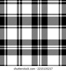 Plaid seamless pattern. Black check on white background. Repeated gingham geometric patern. Scottish style for design prints. Repeating texture checkered plaids. Repeat fabric. Vector illustration