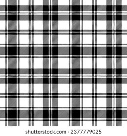 Plaid seamless pattern. Black check on white background. Repeated gingham geometric patern. Scottish style for design prints. Repeating texture checks plaids. Repeat fabric. Vector illustration