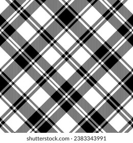 Plaid seamless pattern. Black check on white background. Repeated gingham geometric patern. Scottish style for design prints. Repeating texture checks plaids. Repeat fabric. Vector illustration