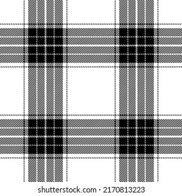 Plaid seamless pattern in black and white. Check fabric texture. Vector textile print design.