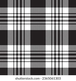 Plaid seamless pattern in black and white. Check fabric texture. Vector textile print design.