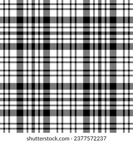 Plaid seamless pattern in black and white. Check fabric texture. Vector textile print design.