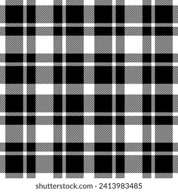 Plaid seamless pattern in black and white. Check fabric texture. Vector textile print design.