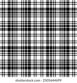 Plaid seamless pattern in black white. Check fabric texture. Vector textile print.