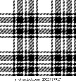 Plaid seamless pattern in black white. Check fabric texture. Vector textile print.