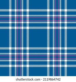 Plaid seamless pattern in blue. Check fabric texture. Vector textile print design.