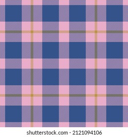 Plaid seamless pattern in blue. Check fabric texture. Vector textile print design.