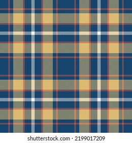 Plaid seamless pattern in blue. Check fabric texture. Vector textile print design.