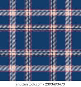 Plaid seamless pattern in blue. Check fabric texture. Vector textile print design.