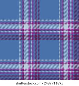 Plaid seamless pattern in blue. Check fabric texture. Vector textile print.