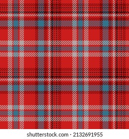 Plaid seamless pattern. Blue, red, gray geometric background checkered. Tartan cage abstract textured. Vector graphics printing on fabric, shirt, textile, curtain and tablecloth.