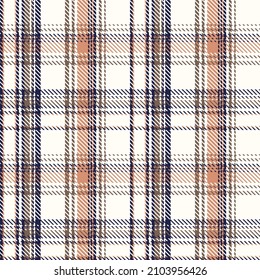 Plaid seamless pattern. Brown, white, gray; blue background checkered. Cage abstract texture. Vector graphics printing on fabric, shirt, textile, curtain and tablecloth.
