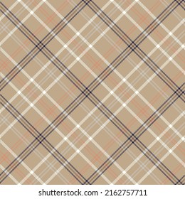 Plaid seamless pattern. Brown, white, gray, orange background checkered. Tartan cage abstract texture. Vector graphics printing on fabric, shirt, textile, curtain and tablecloth.