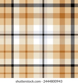 Plaid seamless pattern. Check beige color. Repeating tartan checks design. Repeated scottish fall flannel. Madras fabric prints. Neutral wool lattice. Repeat abstract ekose woven. Vector illustration