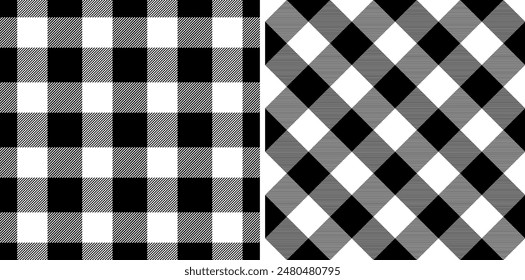 Plaid seamless pattern. Check black color. Repeating tartan checks design. Repeated scottish fall flannel. Madras fabric print. Geometric wool lattice. Repeat abstract ekose woven. Vector illustration